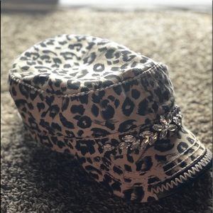 Cute leopard print hat with bling on the front
